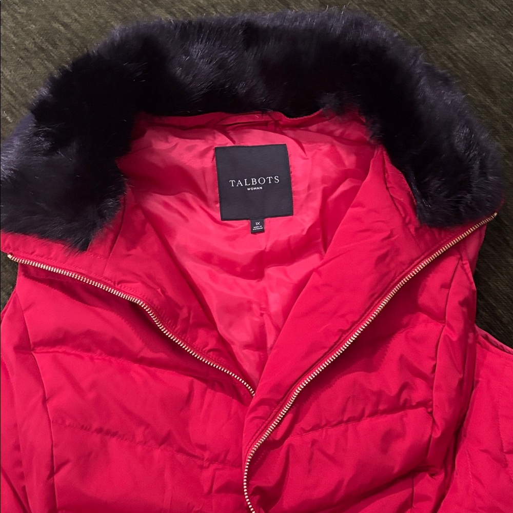 Talbots Red Quilted Removable Faux-Fur Collar Puffer Vest‎ Size XL NWOT - Picture 14 of 15